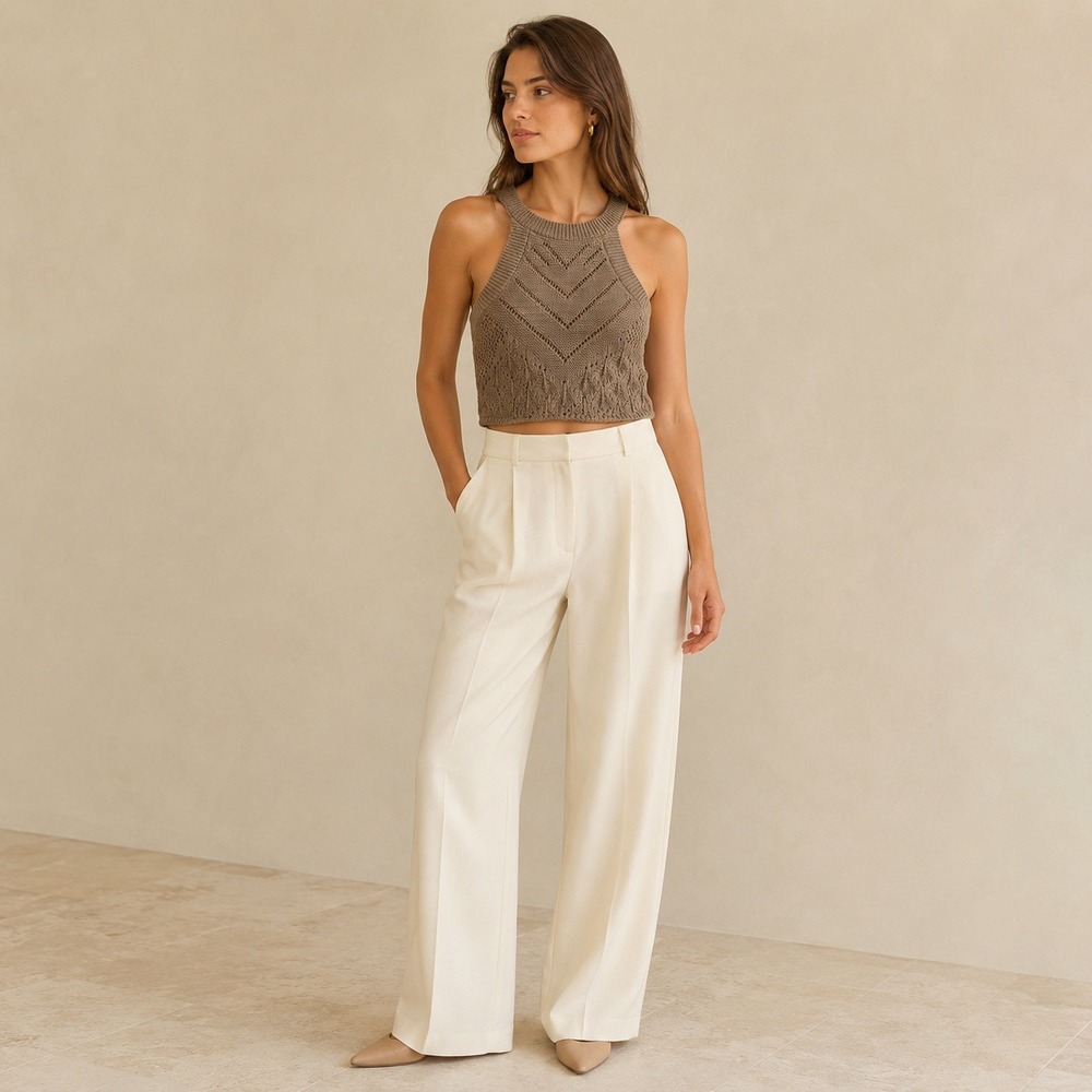 House of Harlow 1960 XS Olive Knit Halter Crop Top Boho Evening Crochet
